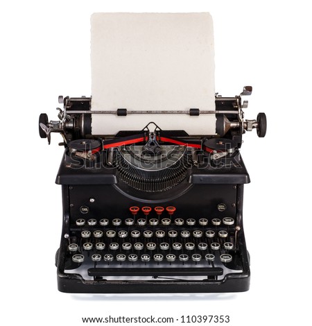 Old Dutch type writer with paper sheet isolated on white Royalty-Free Stock Photo #110397353