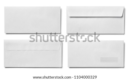 collection of various envelopes and letters on white background. each one is shot separately