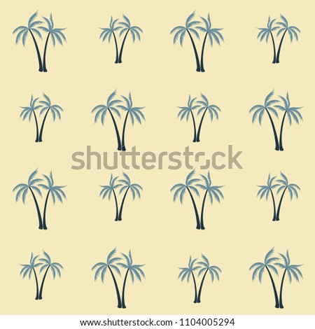 Coconut palm tree pattern textile material tropical forest background. Paradise vector fabric repeating pattern. Simple tropical plants, coconut trees, beach palms textile background design.