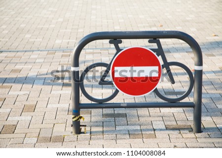 Bicycle stop sign in the park. Bicycle ban