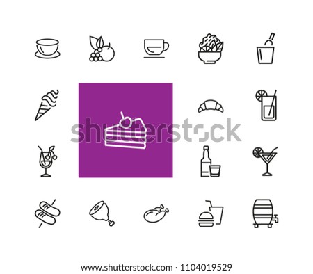 Food and drink icons. Set of  line icons. Fruit, meat, juice. Meal concept. Vector illustration can be used for topics like restaurant, unhealthy eating