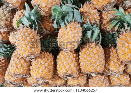 Top view of pineapple as a background. Tropical fruit, copy space.