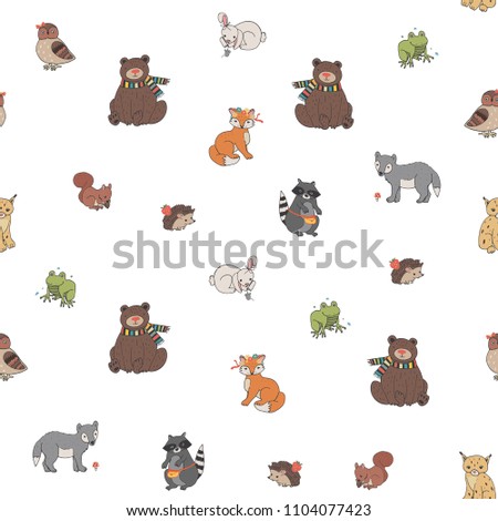 forest animals vector seamless pattern