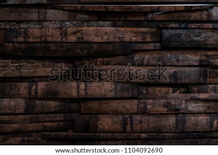 Used Bourbon Barrel Staves On Wall Background Image Royalty-Free Stock Photo #1104092690