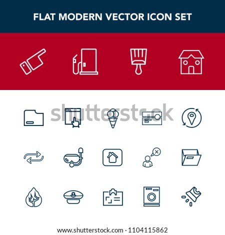 Modern, simple vector icon set with ball, sign, stereo, pointing, audio, replace, construction, paint, brush, click, ice, tape, concept, location, business, direction, paper, water, change, web icons