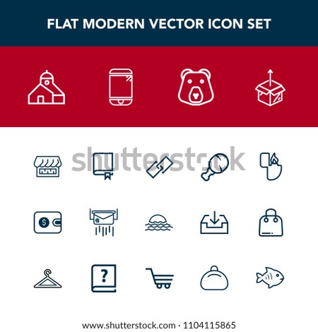 Modern, simple vector icon set with flame, curtain, web, new, construction, book, mail, business, snack, wallet, white, envelope, unpacking, sun, finance, sunrise, hyperlink, building, lighter icons