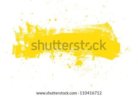 Yellow vector abstract brush strokes composition with paint splatter
