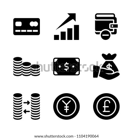 Economy vector icon set. black, profit, 3d and hundred icons vector illustration.