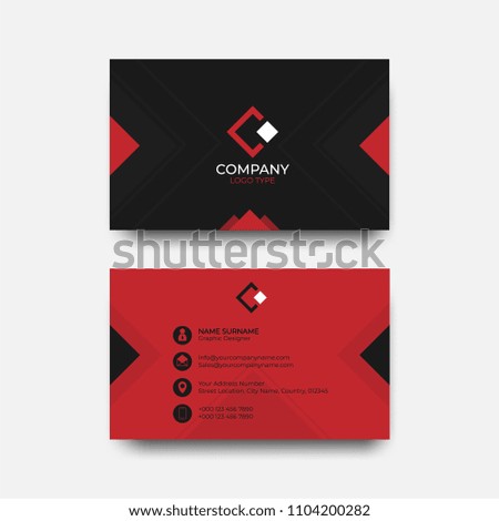 Business card design for company. Red and black color in flat design vector