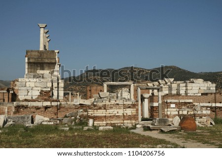 Basilica of St. John in Selcuk in Turkey, Old stone town. Many monuments, statues