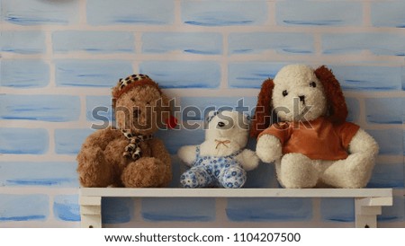Three teddy bears on the shelves