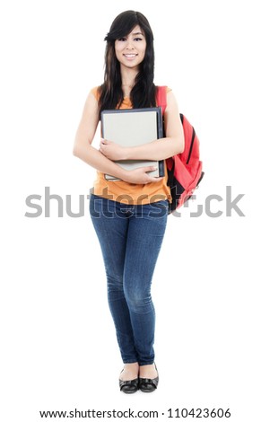 Stock image of female student isolated on white background