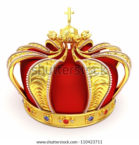 3d illustration of gold heraldic crown embeded with gems Royalty-Free Stock Photo #110423711