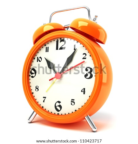 3d illustration of glossy alarm clock against white background Royalty-Free Stock Photo #110423717
