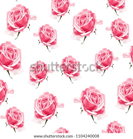 Seamless pattern vector floral watercolor style design, pink roses bud. Rustic romantic background print. Good for wedding invitation, greeting card and textile.