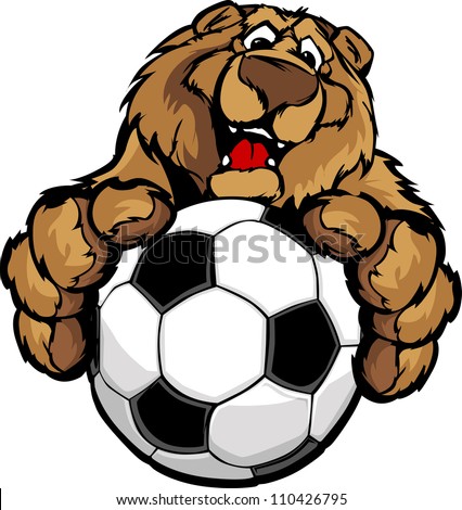 Graphic Mascot Vector Image of a Friendly Bear with Paws on a Soccer Ball