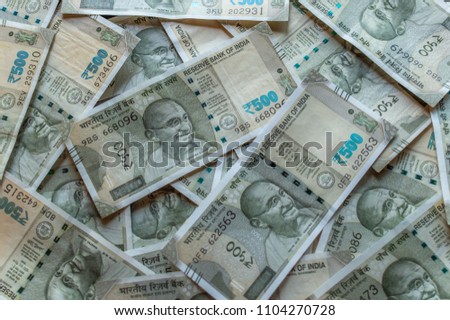500Rs Indian Currency notes forming a background Royalty-Free Stock Photo #1104270728