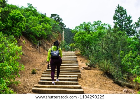 Hiking Manitou Springs, the incline. Almost there.  Royalty-Free Stock Photo #1104290225