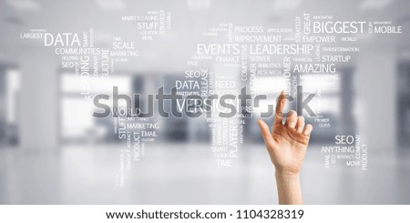 Close of businesswoman hand touching global business concept on screen