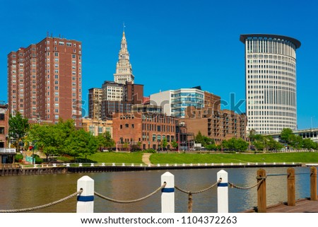 Downtown Cleveland from the west bank of the Cuyahoga River