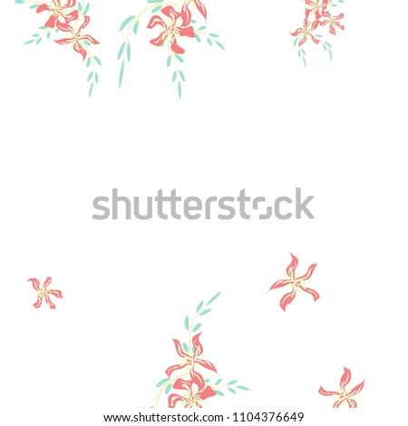 Floral Background. Small Flowers on Square Background. Cute Lily. Chaotic Pattern. Spring Vector Bace for Card, Banner, Poster. Summer Floral Texture on White Background.