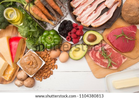 Various Foods that are Perfect for High Fat, Low Carb Diets such as Keto Royalty-Free Stock Photo #1104380813