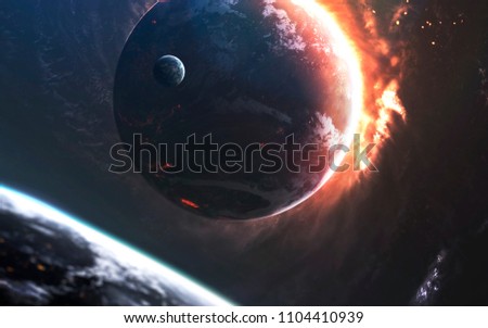 Glowing planet, awesome science fiction wallpaper, cosmic landscape. Elements of this image furnished by NASA