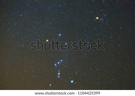 closeup Orion constellation on a night sky background