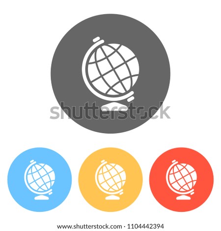 Simple globe symbol. Set of white icons on colored circles