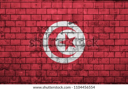 Tunisia flag is painted onto an old brick wall