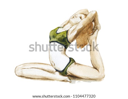 watercolor woman doing yoga exercises