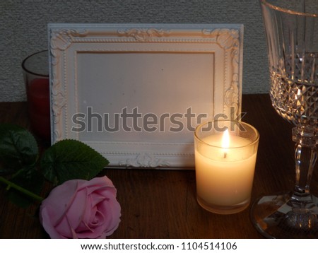 Photo Frame, Candles, Roses and Wineglasses
