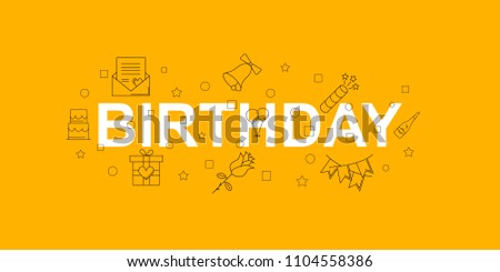 Birthday vector banner. Word with line icon. Vector background	
