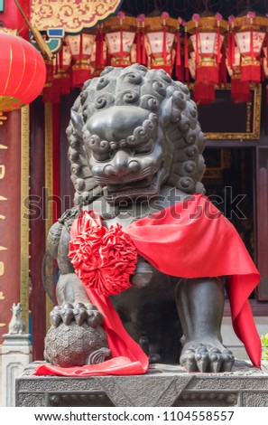 Chinese Lion statue in Wong Tai Sin Temple in Hong Kong
