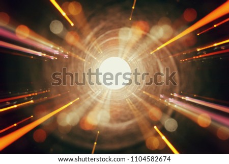 Abstract lens flare. concept image of space or time travel background over dark colors and bright lights