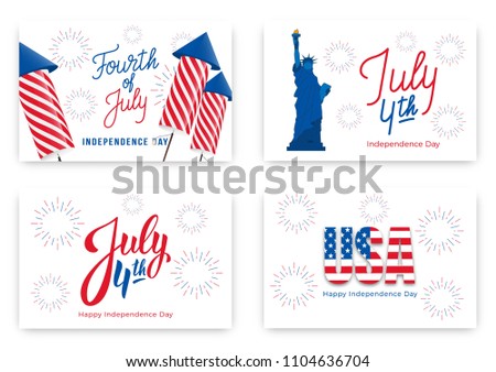 July 4th. Holiday banners for USA Independence Day. Set of modern cards, invitations, web banners for July Fourth