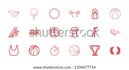 Sport icon. collection of 18 sport outline icons such as exercising, swimming man, basketball, trophy, olive branch, football uniform. editable sport icons for web and mobile.