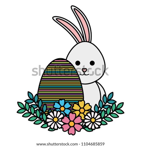egg paint with cute bunny and flowers easter decoration