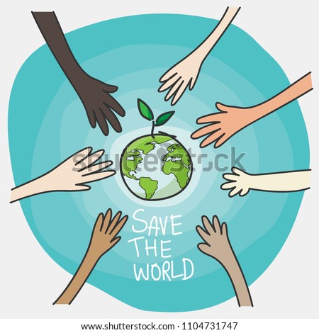 world environment day and sustainable environment concept. people's volunteer hands planting green globe and tree for saving environment nature conservation and csr corporate social responsibility Royalty-Free Stock Photo #1104731747