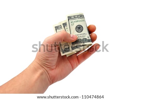 Dollars in hand on white background