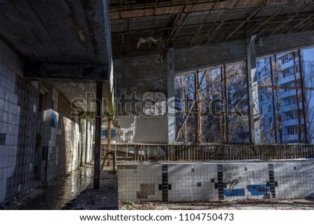 Abandoned swiming pool and sport area in Pripyat