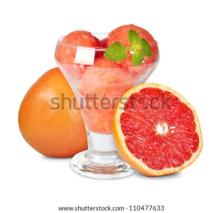 Fresh grapefruit sorbet isolated on white background