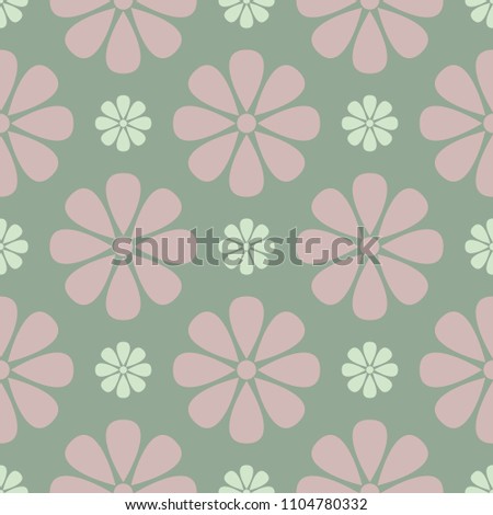 Olive green floral seamless pattern with pale pink elements. Background with flower designs for wallpapers, textile and fabrics