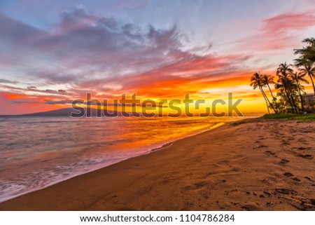Kaanapali Beach at Sunset Royalty-Free Stock Photo #1104786284