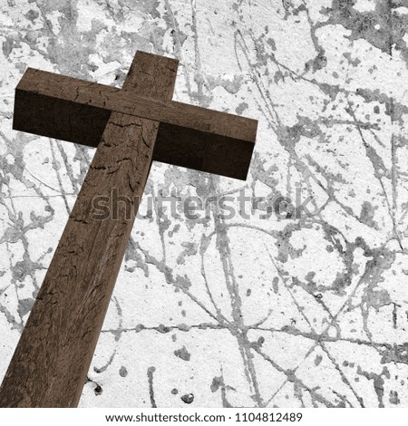 Old wood cross on grunge wall. Religion concept