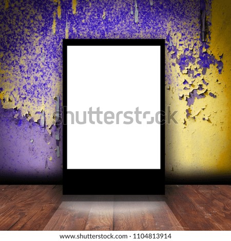 Advertising lightbox in empty room. Old grunge background