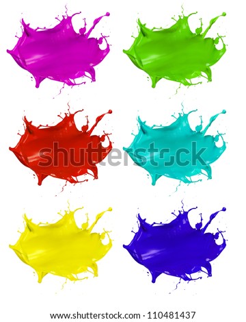 Paint splashes shots of colored blots on the white background