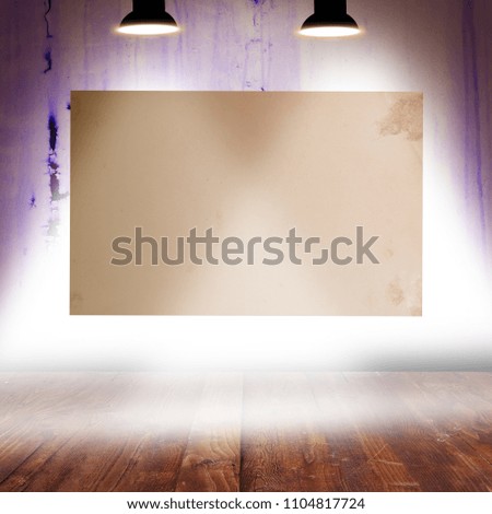 White poster on wall with lamp with place for text