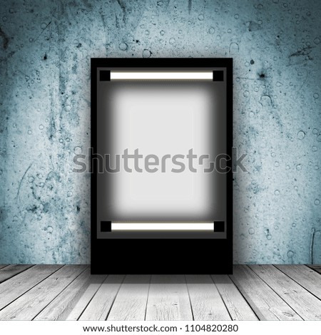 Advertising lightbox in empty room. Old grunge background