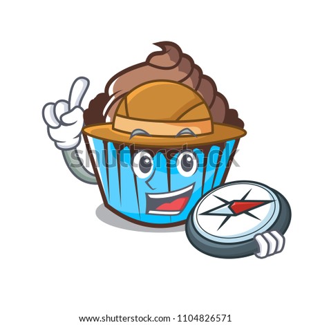 Explorer chocolate cupcake mascot cartoon